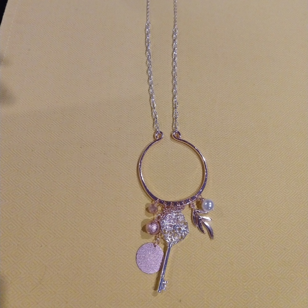 Long Cluster Charm Necklace Pendant with Key